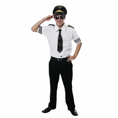 £201 • Buy Adult Airline Pilot Captain Uniform Shirt Tie Hat Fancy Dress Costume Outfit Uk