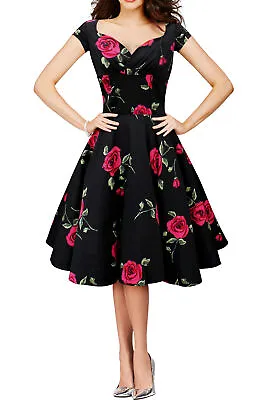 Vintage 950's Floral Full Circle Rockabilly Wedding Party Swing Prom Dress • £16.99