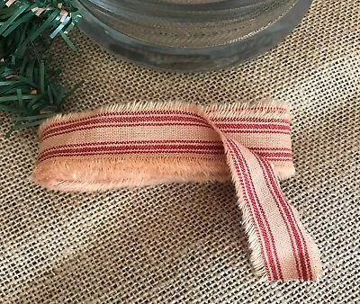 $4.99 • Buy 4 Yard Primitive Fabric Strip 1  Wide HOMESPUN RED STRIPE Christmas Farmhouse