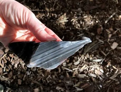 Obsidian Black Transparent Banded Volcanic Glass Stone Lava Rock 4oz Raw Edge • $4.25