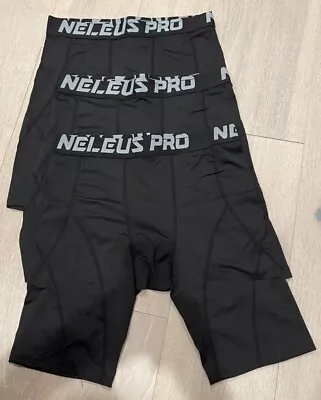 3 MENS NELEUS PRO BLACK COMPRESSION SHORTS - Size US Medium - NEW IN PACKAGE!! • $8.99