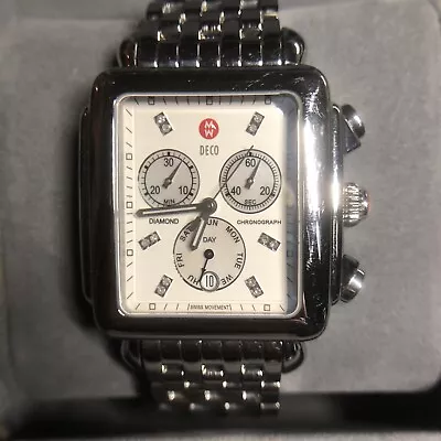 MICHELE Deco Diamond XL Watch Stainless Bracelet+3 Leather Bands MWW06Z000012 • $599.99