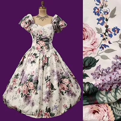 Vtg 80s Prom Dress Plus Sz XL Floral Laura Ashley Cotton Renaissance Civil War • $389.99