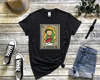 La Virgencita Mexican Loteria Style T-shirt Gray Design Kids & Adult Sizes  • $16.99