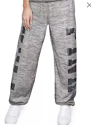 Victoria's Secret Pink Marl Gray Silver & Black Bling Slouchy Campus Pant S • $65.99