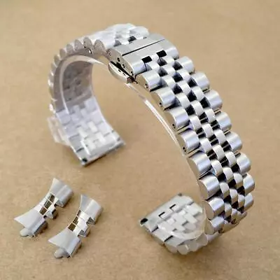 New Silver Straight+Curved End Solid Bracelet Stainless Steel Watch Strap Band • $14.99