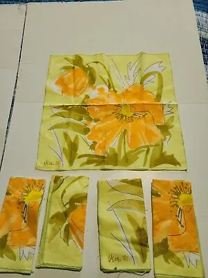 Vera Neumann Cloth Table Napkin Orange Green Floral Print • $20