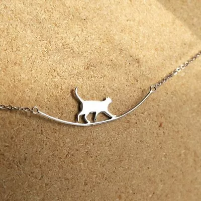 925 Silver Walking Cat Animal Pendant Necklace Choker Clavicle Women Gift • $1.54