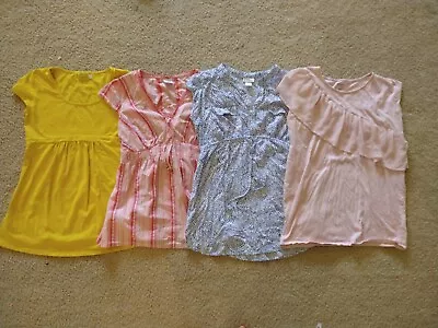 Lot Of 4 Maternity Blouses Sz M Blue Pink Yellow Striped Geometric Empire Waist • $40