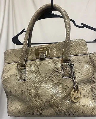 Michael Kors Beige Snakeskin Embossed Leather Hamilton Satchel Purse Handbag • $42