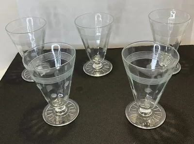 Set Of 5 Parfait Glasses Etched Glass Dots Vintage Bar Ware MCM • $34