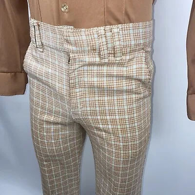 Vintage Mens Pants 32 32 Brown Plaid Disco Hippie Flare Leg Old Man Mod 60s 70s • $118.01