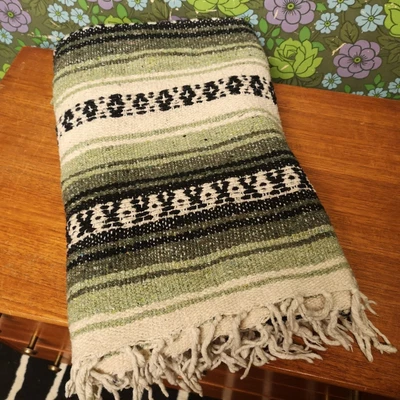 £18.99 • Buy Mexican Green Woven Stripy Falsa Yoga Blanket / Throw