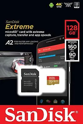SanDisk Extreme 128GB 160MB/S Class 10 Micro SD MicroSDXC U3 Memory Card SDSQXA1 • $15.95