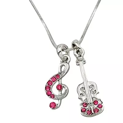 Pink Music Treble G Clef Note And Violin  Pendant And Necklace Fast Shipping  • $12.95