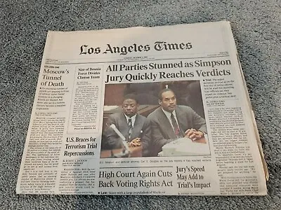 October 3 1995 Los Angeles Times Newspaper O.J. Simpson Verdict • $20