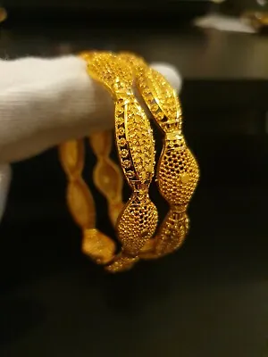 £10.97 • Buy Uk Seller Indian 22ct Gold Plated Filled Womens 2 Bangle Bracelet Size 2.6 2.8