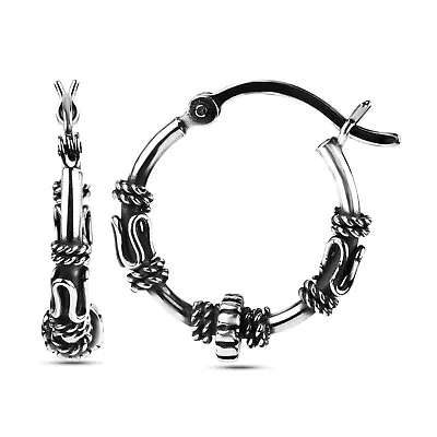 925 Sterling Silver Antique Balinese Light Weight Hoop Earrings For Women Teen • $21.99