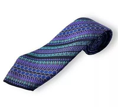 Zan Zara Vintage 100% Silk Multicolor Stripe Geometric Tie (Italy) • $19.99