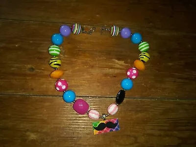 Guc Girls Jewelry Kid Bubble Gum Necklace Rainbow Colors Mustache Rare Cute • $12.14