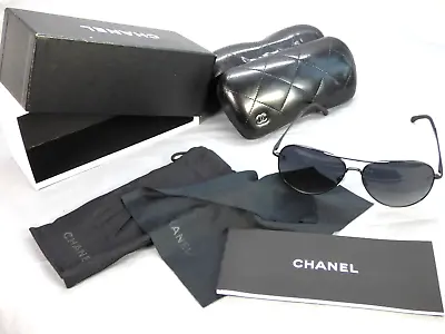 Chanel Sunglasses 4189-T-Q 101/T3 Pilot Black Gray Polarized Authentic Box Case • £249.99