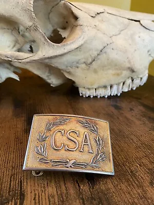 Vintage Confederate Belt Plate Buckle CSA In Wreath  Brass Plated Antique Style • $35