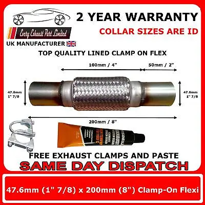 £13.65 • Buy Exhaust Clamp-on Flexi Tube Joint Flex Pipe Repair 48 X 200mm 1.875 X8 Inch