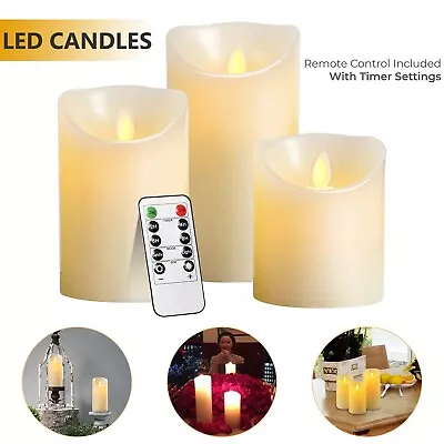 £10.85 • Buy Set Of 3 LED Flameless Pillar Candles Flickering Battery Operated With Remote