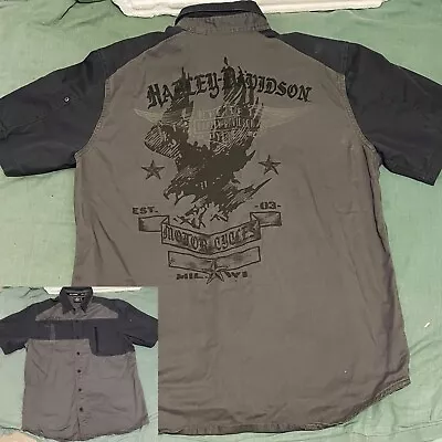 HARLEY DAVIDSON Button Up Shirt Mens Garage Mechanic Pit Shirt Canvas SIZE LARGE • $40