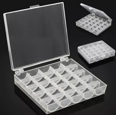 Universal Sewing Bobbin Spool Case Clear 25-Grid Storage Box Container Organiser • £3.49