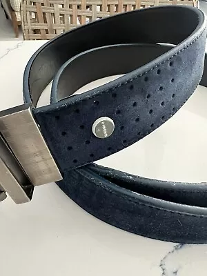 Boconi Dark Blue Suede Genuine Leather Belt Size 42 Reversible To Black • $24.99