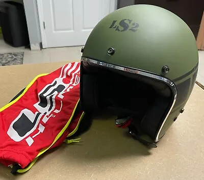 LS2 Kurt (Bobber) Open Face Motorcycle Helmet Military Green Stars Sz. Small • $49.99