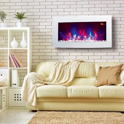 2024 Led Flames 7 Colour White Glass Truflame Curved Wall Mounted Electric Fire • £189.99