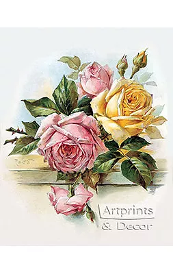 Pink And Yellow Roses By Paul De Longpre (Art Print Of Vintage Art) • $12.99