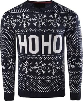 Men's Adults Novelty HOHOHO Merry Christmas Knitted Jumper Sweater • £10.86