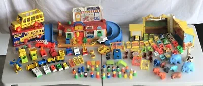 HUGE LOT Vintage Fisher Price Little People Toys Main Street & House 100+ Pieces • $140