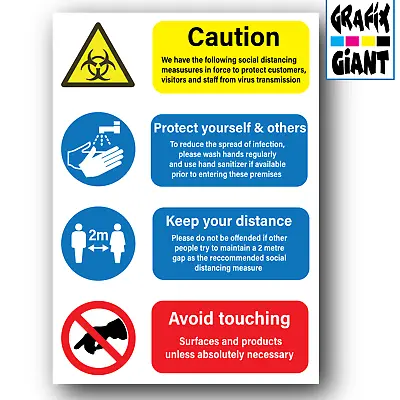 £6.99 • Buy Health And Safety Social Distance Wash Sanitise Hands 2 Metres NHS Poster Signs 