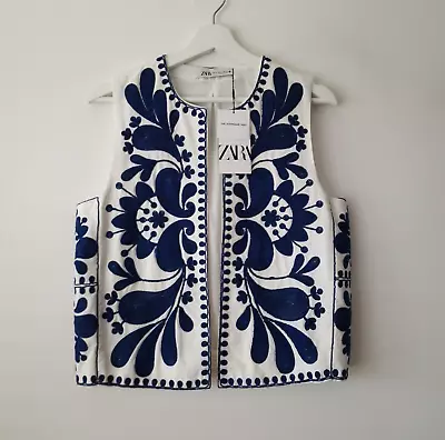 ZARA NEW Stephanie Embroidered Gilet Waistcoat Size M Med Bloggers Boho Festival • $74.66