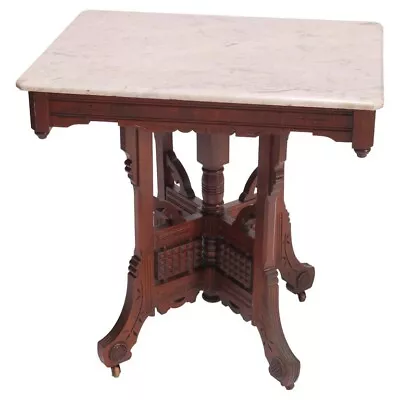 Antique Eastlake Walnut Burl & Marble Parlor Table Circa 1890 • $960