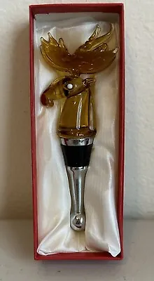Red Nose Moose Wine Cork Stopper Art Glass Bottle Topper Amber Hand Blown • $21.95