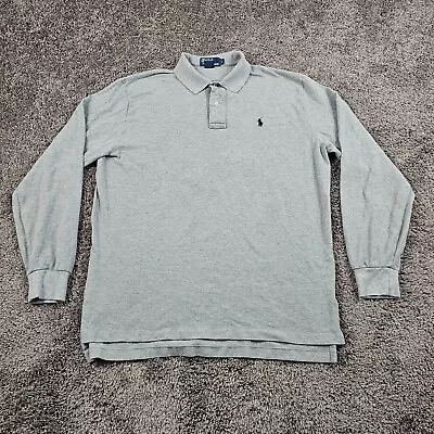 Polo Ralph Lauren Shirt Mens Large L Gray Polo Long Sleeve Cotton Blue Pony • $24.98