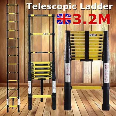 3.2M Multifunctional Telescopic Ladder Aluminum Engineering Ladder Black EN131 • £66.97