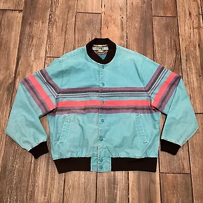 MENS VINTAGE WRANGLER JACKET BRUSHPOPPER WESTERN AZTEC SIZE XL Teal Green USA • $95