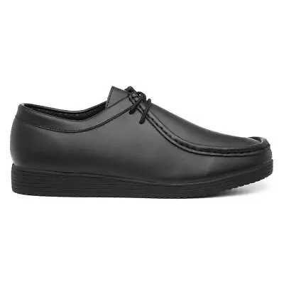 Beckett Mens Shoes Black Adults Lace Up Leather Leather Everyday Wallabee SIZE • £19.99