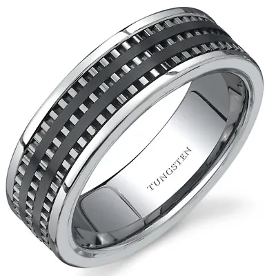 Flat Edge 7 Mm Mens Ceramic And Tungsten Combination Ring Size 8 To 13 • $49.99