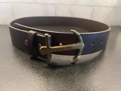 Vineyard Vines Men's Size 30 Anchor Belt Brass Buckle Brown Leather Nautical USA • $25.99