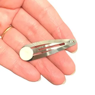 Hair Clip Blanks Silver. Snap Pin Clip Slide With Pad Teardrop SECONDS HC13 • £6.99