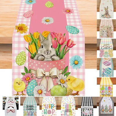 New Easter Linen Table Cover Bunny Table Runner Holiday Party Dining Table Decor • £6.04