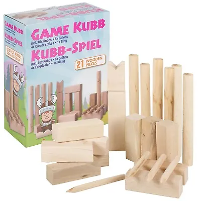 Kubb Birch Wooden Game Family Garden Toy Block Outdoor Chess Boules Party Game • £15.95