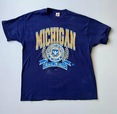 Vintage Distressed University Of Michigan Wolverines Shirt Sz XL UM Made USA • $16.95